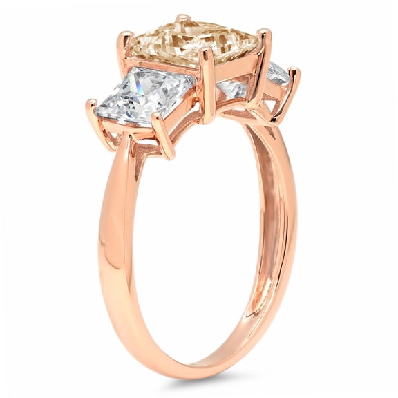 2.5 ct Princess Cut Natural Morganite Three-Stone Engagement Ring for Women in 18K Rose Gold