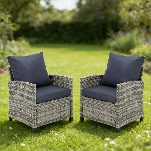 Patio Furniture Set Outdoor Furniture Outdoor Patio Furniture Set 3 Pieces Patio Conversation Set Table and Chairs with Cushions for Garden Balcony Backyard Porch Lawn Brown Rattan Khaki Cushion