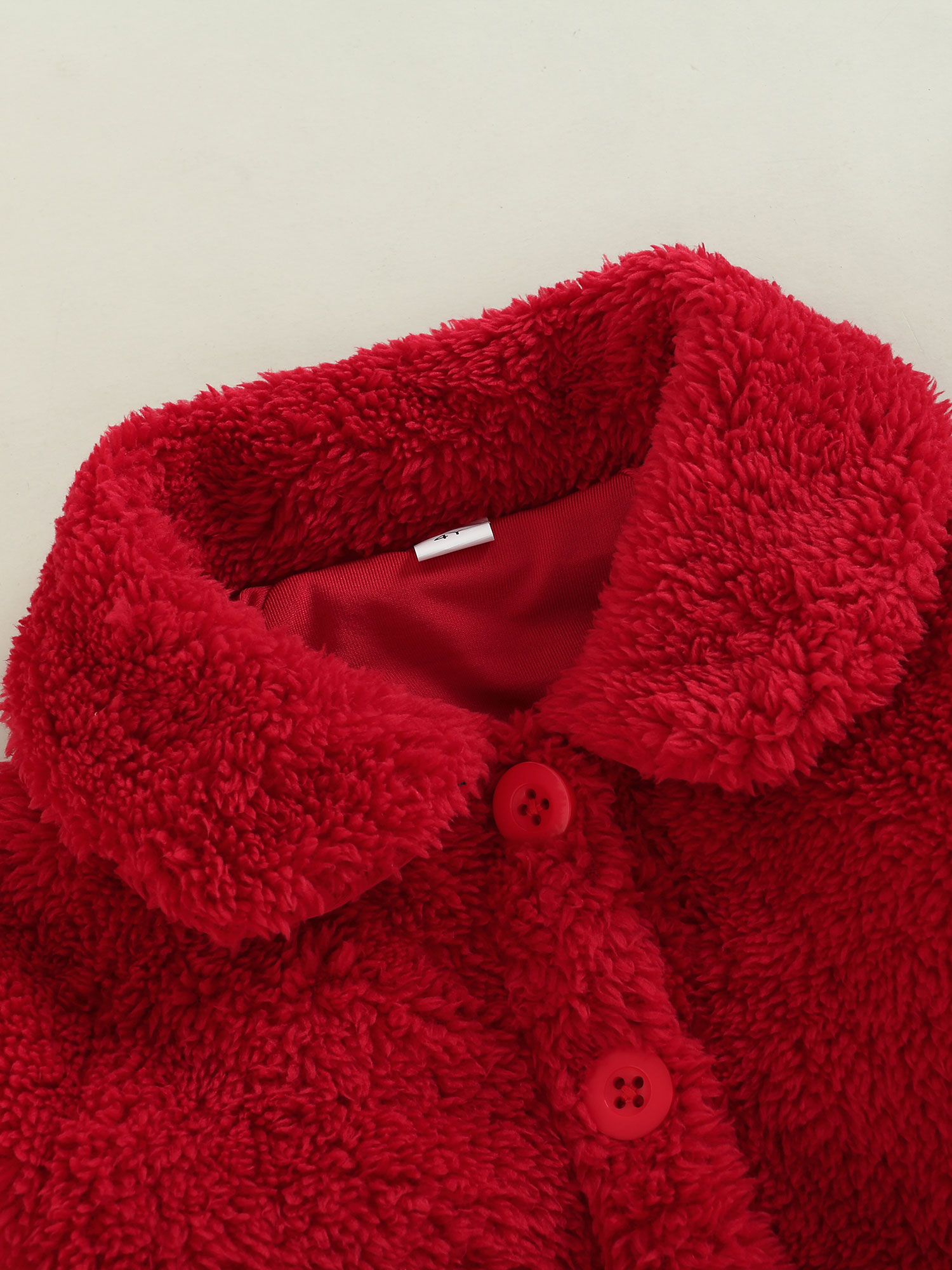 Licupiee Infant Newborn Baby Girl Plush Coat Warm Lapel Long Sleeve Button Down Red Plush Jacket Fall Winter Outwear - image 4 of 6