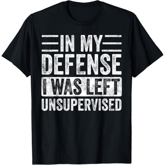 Men's 100% Cotton T-Shirt 180gsm - In My Defense I Was Left Unsupervised | Funny Retro Vintage T-Shirt, Black Comfortable Breathable Soft Tee, Gift for Men