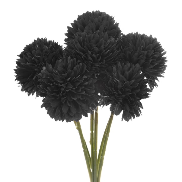 Uxcell 6 paquetes de flores de bola de crisantemo artificial de 11 pulgadas, ramos de crisantemo de seda para el hogar en negro