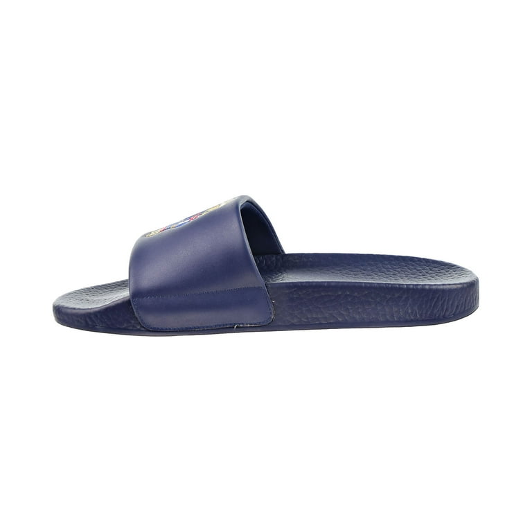 Blue shop polo slides
