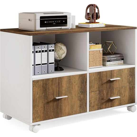3 Drawers File Cabinet with Drawers for Letter-Sized File and Door, lateral Filing Cabinet Printer Stand with Storage Shelves and with Rolling Caster for Home Office