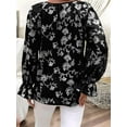 thumbnail image 4 of Women'S Casual V-Neck Long Sleeve Shirt Top Floral Bell Sleeve Button Front Tie Shirt, 4 of 5