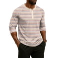 thumbnail image 5 of Hearthz Summer Henley T Shirts for Men Striped Raglan 3/4 Sleeve Jersey Baseball T-Shirts Casual Workout Big and Tall Men's T-Shirts, 5 of 8