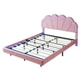thumbnail image 6 of Queen Upholstered Smart LED Bed Frame with Elegant Flowers Headboard,Floating Velvet Platform LED Bed with Wooden Slats Support,Pink, 6 of 9