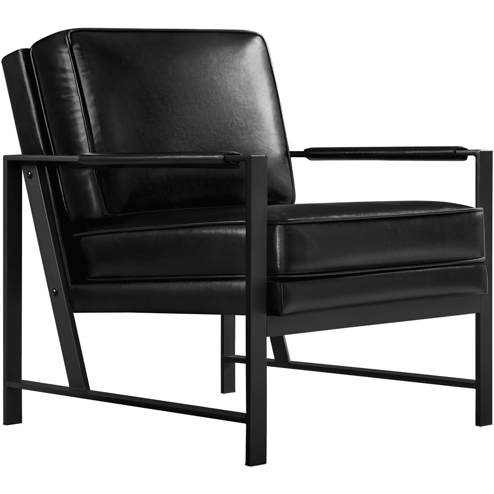 Alden Design Upholstered PU Leather Accent Chairs with Metal Arms, Set of 2, Black