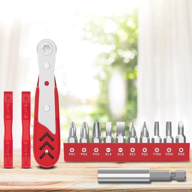 Juego de llaves de trinquete con llave de dos puntas, par ajustable para automóvil (rojo, 14 piezas) Sywqhk Para estrenar