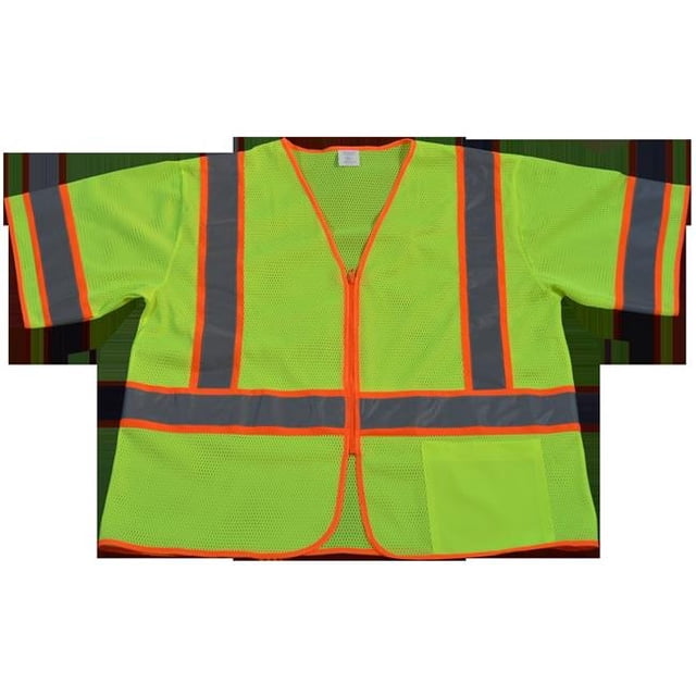 Petra Roc LVM3-CB1-EC-2X-3X Safety Vest Ansi Class 3 Lime Mesh Economy with Orange Contrast Binding Zipper Closure 1 Pocket, 2X & 3X