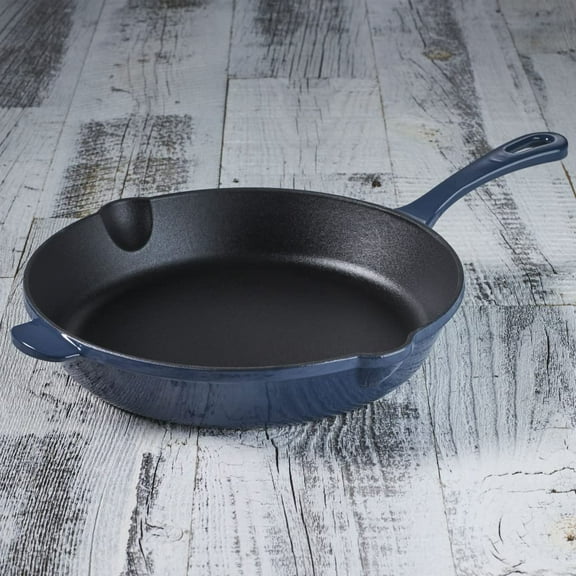 10-Inch Enameled Cast Iron Fry Pan, Provencal Blue, Heat Retention, Dishwasher Safe