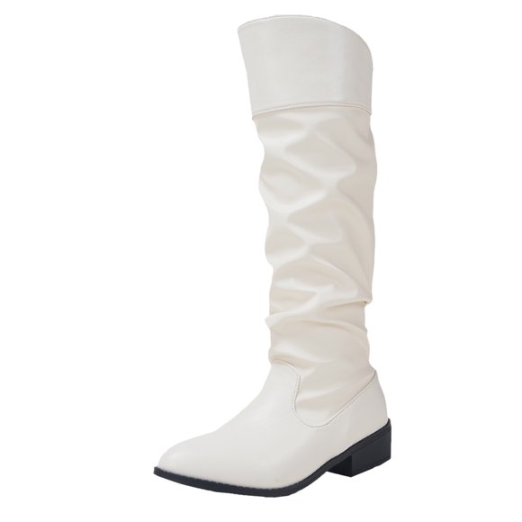 WEAIXIMIUNG Ankle Boots Womens Winter Ladies Fashion Retro Rugged Leather Face Pointed Thick Heel Long Sleeve Knee Length Boots