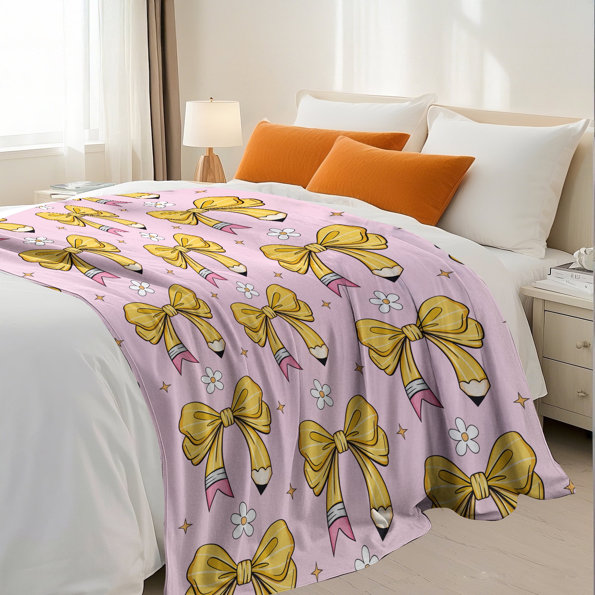 Flannel Fleece Twin Blanket, Soft Large Twin Blanket, Lightweight Cozy Plush Twin Blanket Fit Sofa Bed, 60"x80", Bows