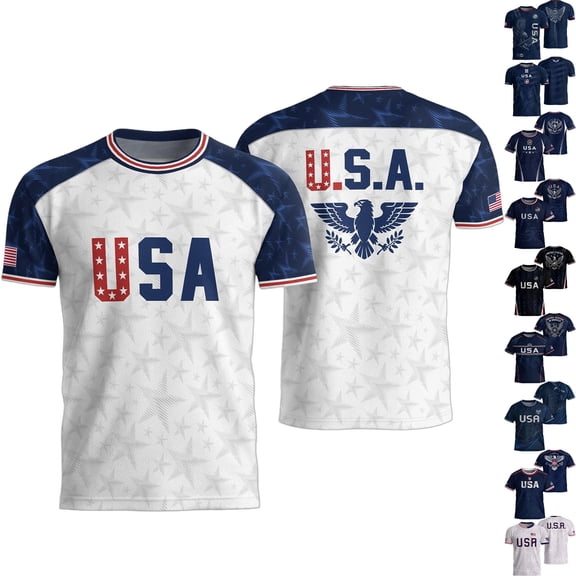 2026 New Men's USA Soccer Jersey T-Shirt, United States Jersey Soccer 2026 Country Team Crew Neck Short Sleeve Fan International Football Shirt Retro Streetwear Top for Adult(Vermilion, 2XL)