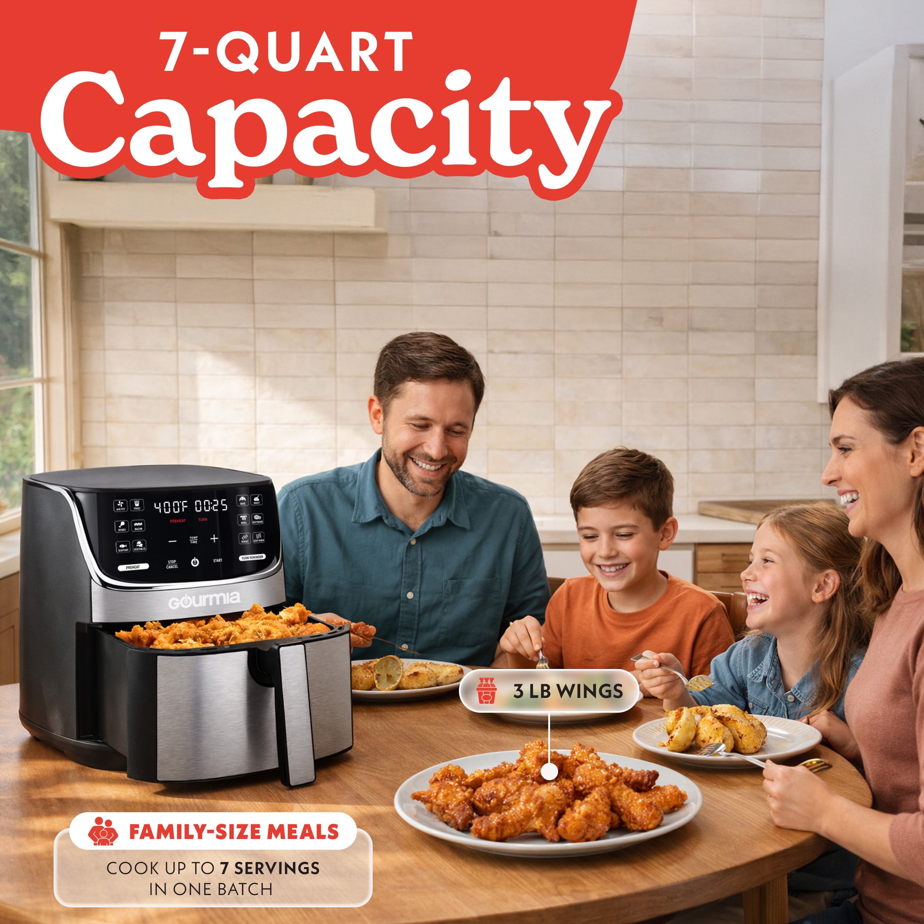 Gourmia, Air Fryer, 7 Qt, Digital Display with 12 Presets