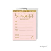 Blush Pink Gold Glitter Print Wedding Blank Bridal Shower Invitations with Envelopes, 20-Pack