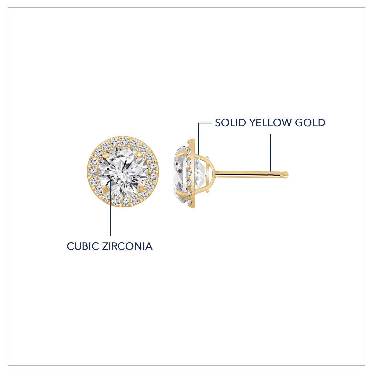 DIAMONBLISS 10K Real Solid Gold Halo Earrings for Women | 10K Yellow Gold Round Halo Studs | 1 Carat Cubic Zirconia CZ Diamond Simulant