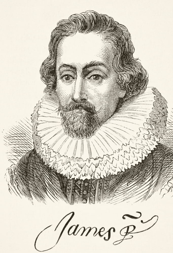 King James I Of England 1566 To 1625 King Of England Ireland And As James Vi Of Scotland Portrait And Signature From The National And Domestic History Of England By William Aubrey Published London Cir