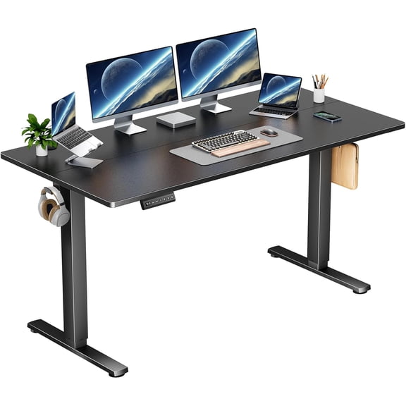 Electric Height Adjustable Standing Desk, 55x24 Inches, Ergonomic Sit-to-Stand Rising Computer Table for Home Office