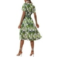 thumbnail image 5 of Keeccty Women Classic Floral Print Short Sleeve Summer V-Neck Retro Knee Length Dress, 5 of 7