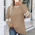 thumbnail image 5 of Womens Tops Long Sleeve Round Neck Striped Color Block Tunic Tops Casual Loose Fit Comfortable Soft Basic Tee Blouse, 5 of 8
