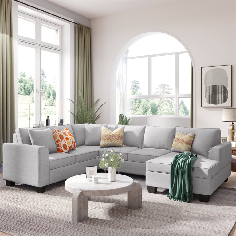 Light gray u shaped shop sectional