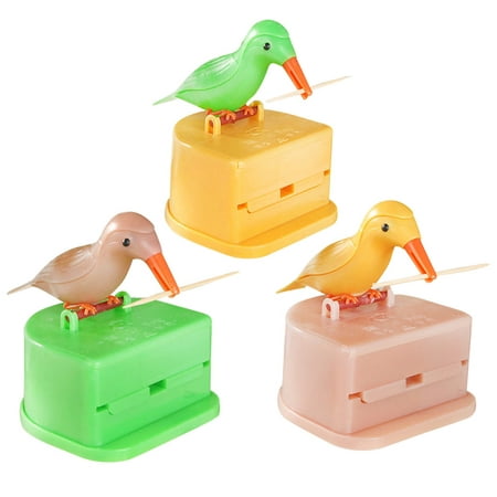 

Toothpick Dispenser Holder Box Automatic Case Bird Auto Storage Toy Jar Bamboo Bottle Toothpicks Container Stand Can