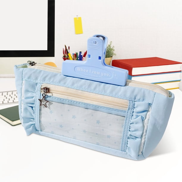 Estuche para lápices con doble ventana y decoración de estrellas | Organizador de papelería de gran capacidad para la escuela y la oficina