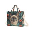 thumbnail image 7 of FORMRS Womens Corduroy Tote Bag Crossbody Shoulder Handbag with Pocket, Flowers and Cat, 7 of 7
