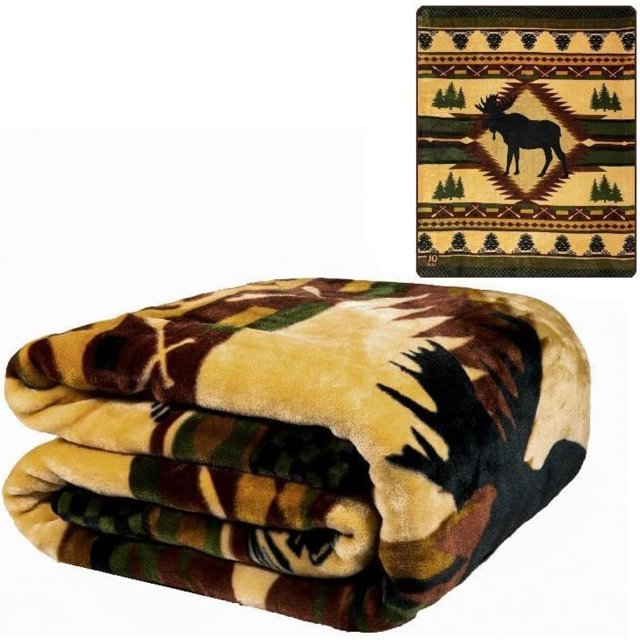 Southwest Lodge Plush Raschel Queen Size Blanket 79x95 Inches