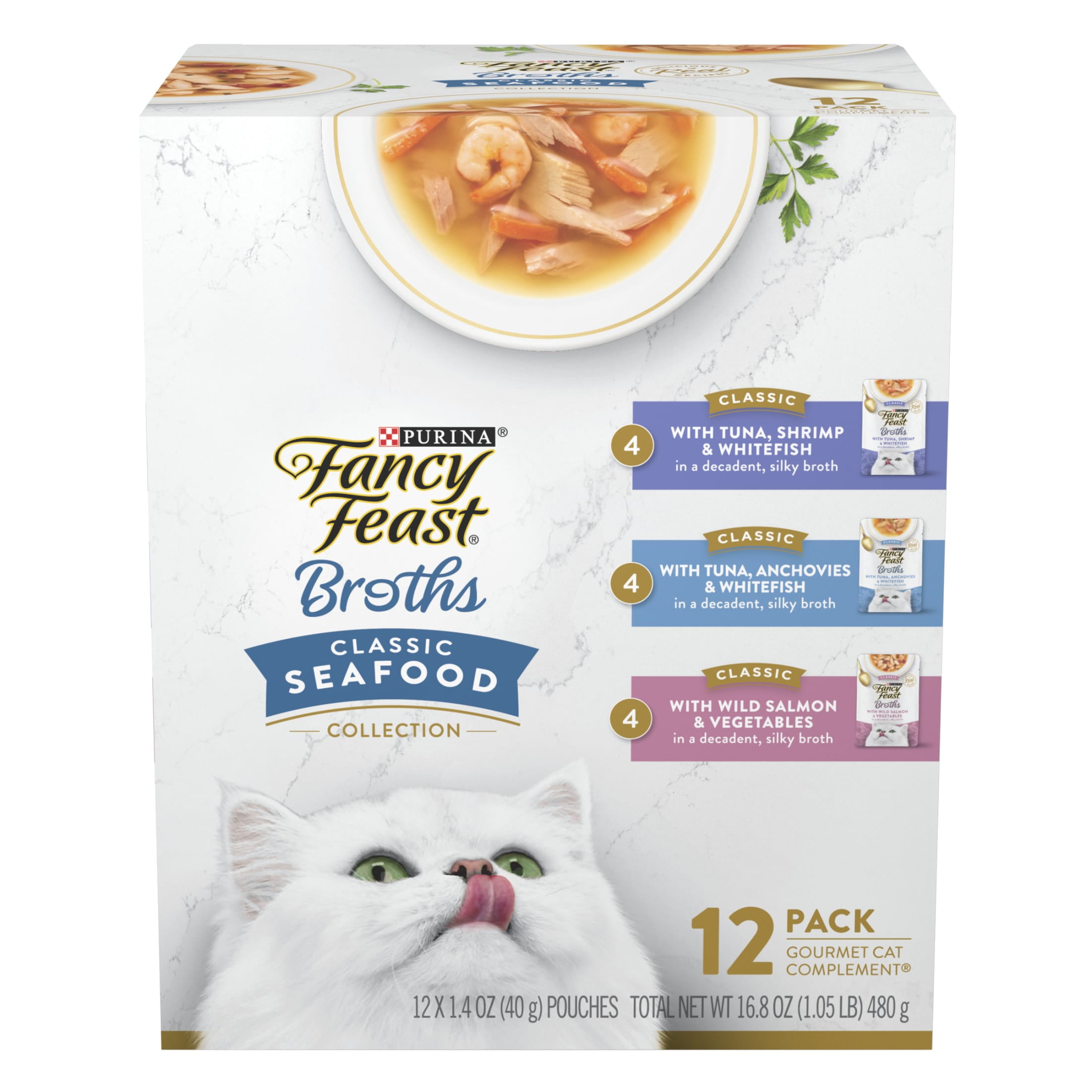 (3 pack) Purina Fancy Feast Broths Kitten Food, Wet Cat Food, Seafood Collection, 1.4 oz Pouch