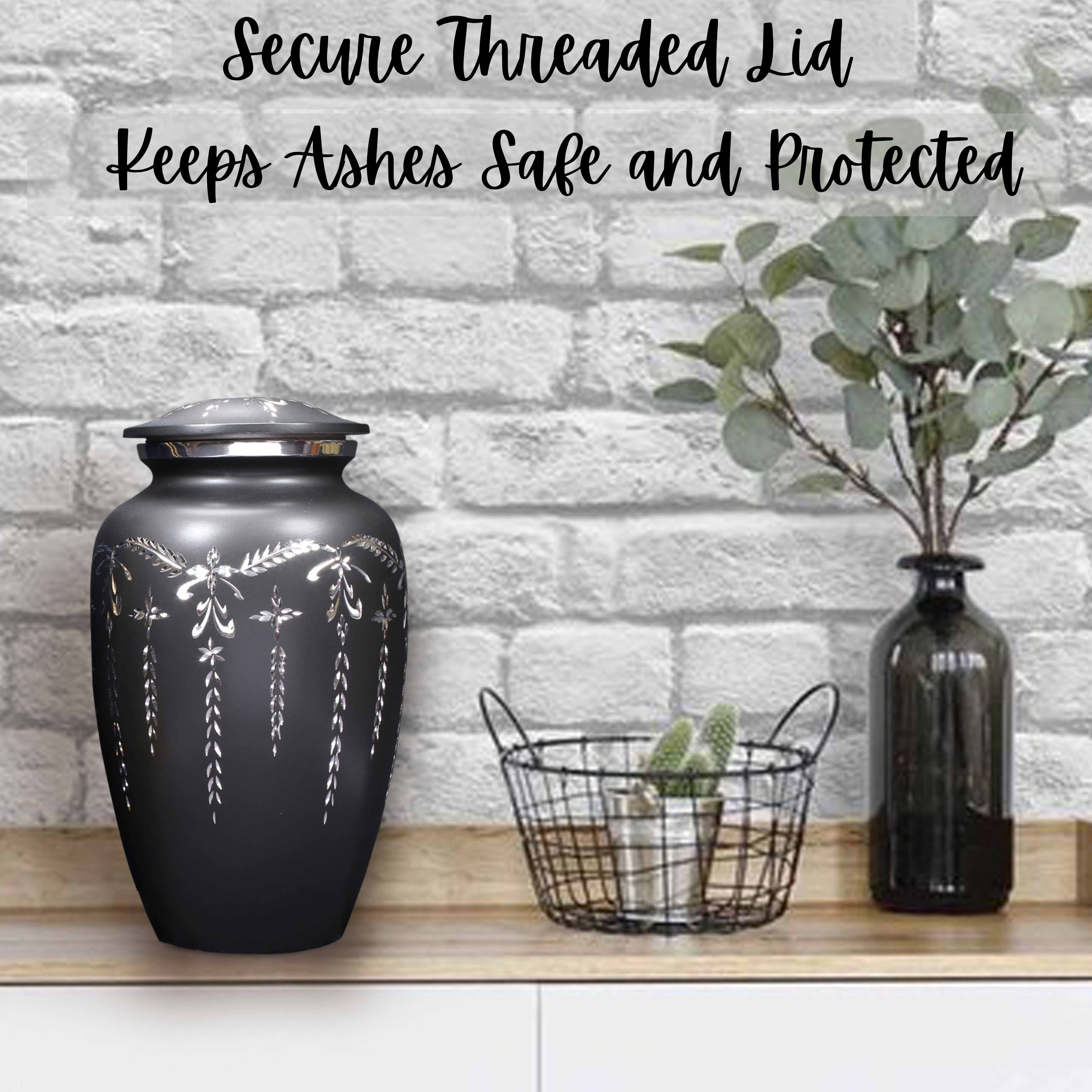 Aluminum Handcrafted Urn - Elegant Keepsake Holder for Adult Human Ashes (Coal & Platinum)