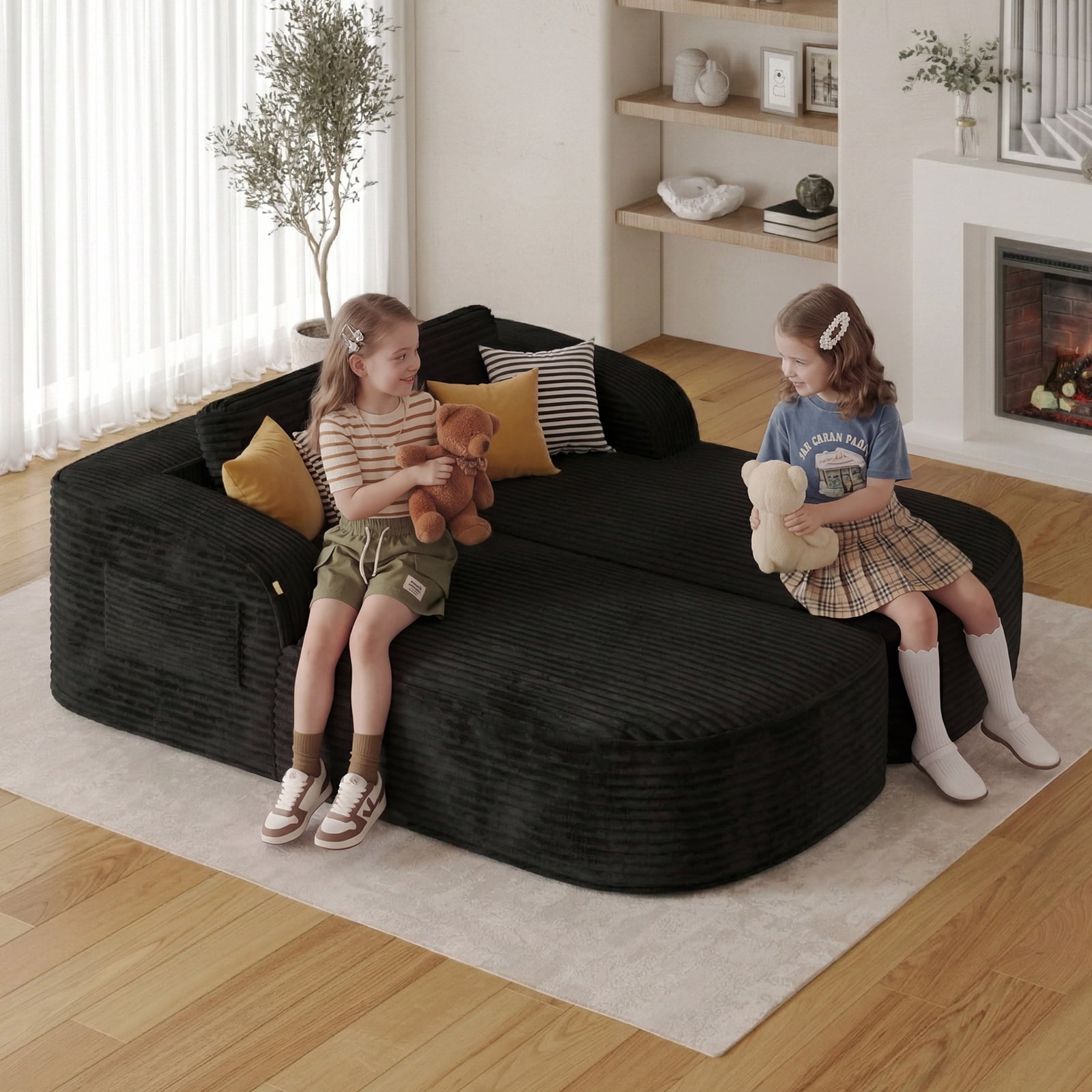 Pinmoco Cloud Sectional Couch for Living Room,Modern Modular Couch with Deep Seat and Side Pockets, Upholstered Couches Boneless Sofa, No Assembly Required, Black