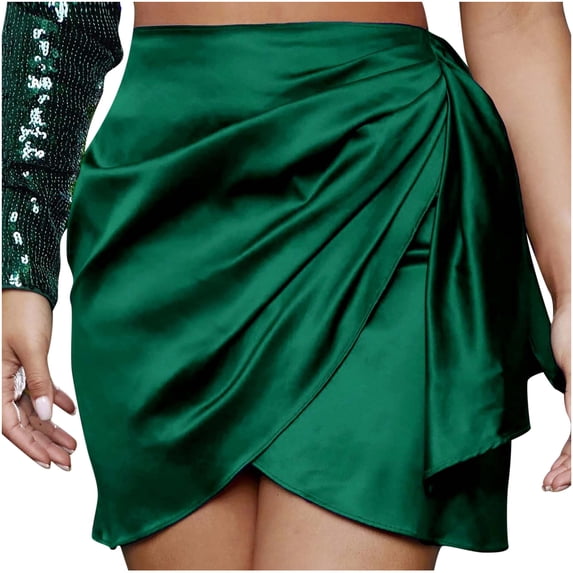 IROINNID Women's Skirt Summer Fashion Sexy Irregular Zipper Skirt Pleated High Waist Skirt Short Elastic Waist Mini Solid Color Skirt