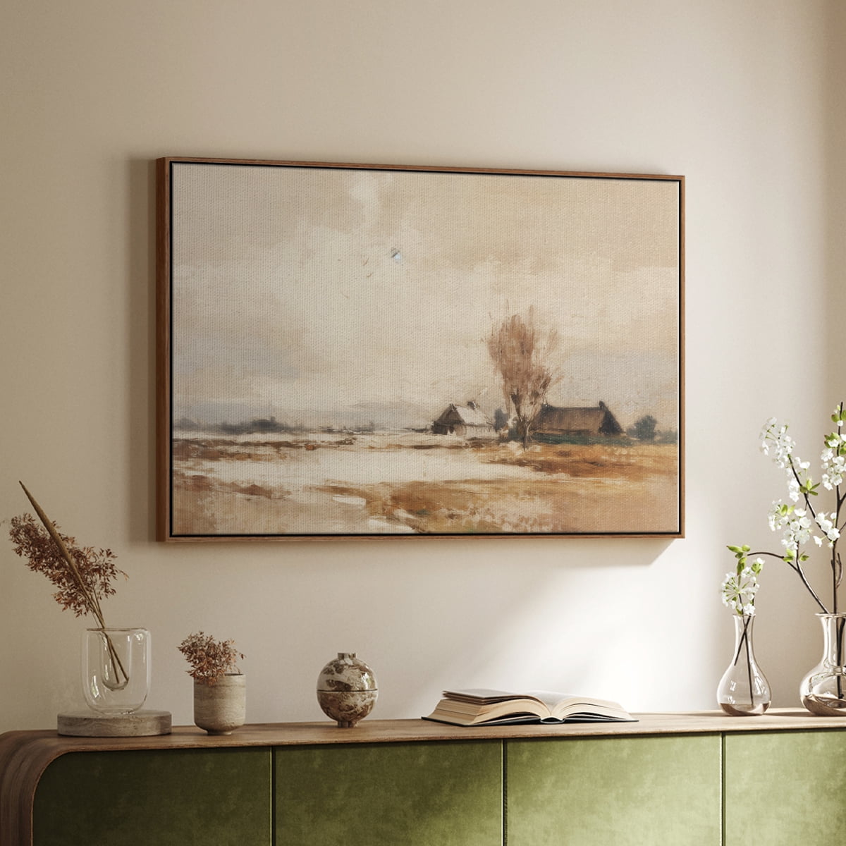 Vintage Landscape-III By Wexford Home Framed in Walnut Wood Gallery Wrapped Canvas 25 in. x 37 in.