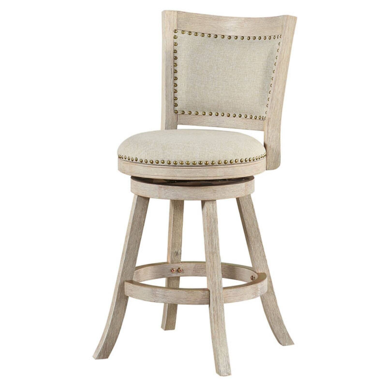 Boraam Melrose 24-Inch Counter Height High Back Swivel Wood Counter Stool, Ivory Wire-Brush Finish