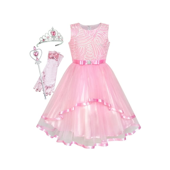 Flower Girls Dress Pink Princess Crown Dress Up Party 4 Years