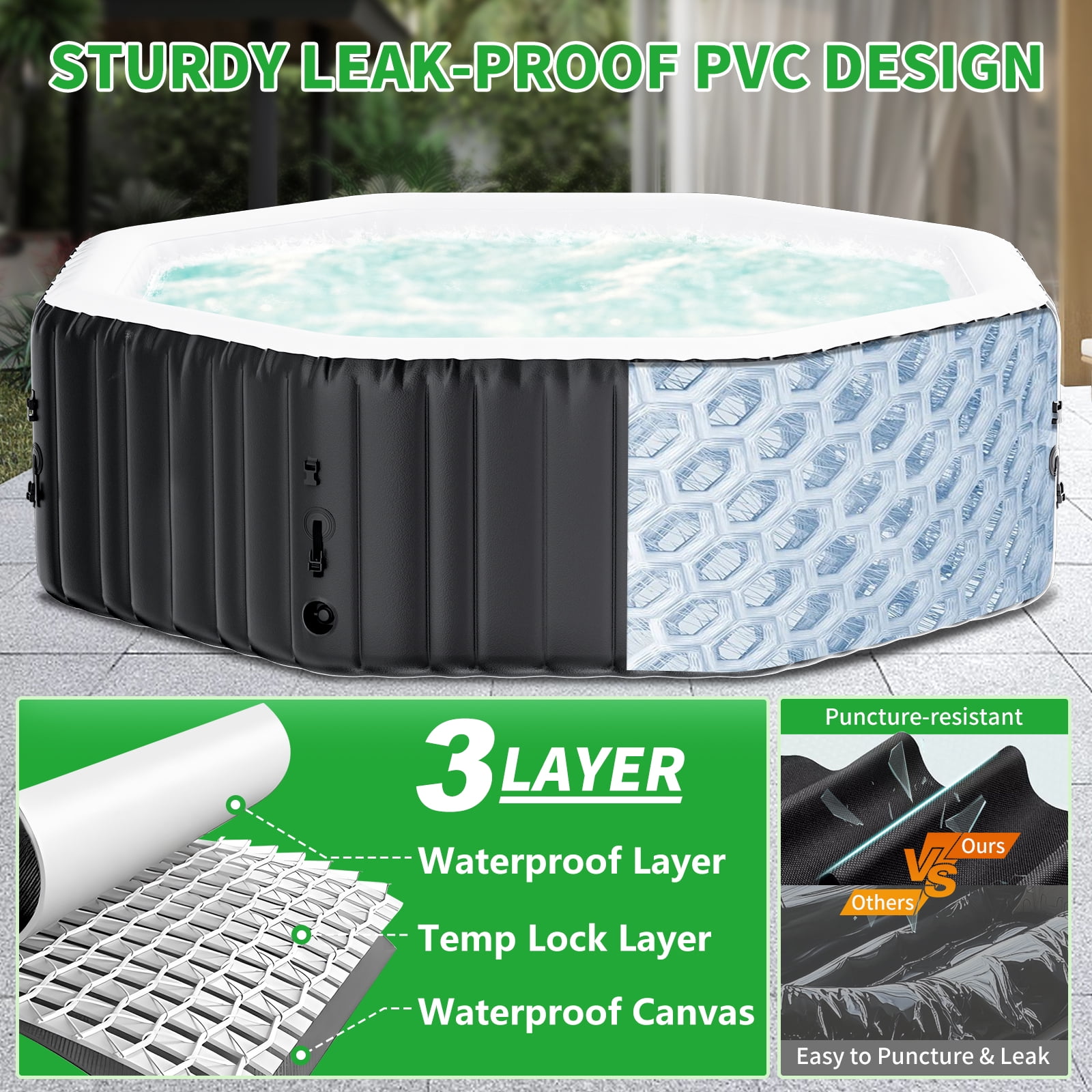 MOPHOTO 4-6 Person Inflatable Hot Tub,Portable Large Octagonal Hottub with 130 Bubble Jets,Outdoor Spa Set Included Heater Pump, Filter and Spa Cover(77"*77"*25")