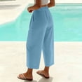 thumbnail image 4 of Mifsaly Linen Cropped Pants Women High Waisted Wide Leg Casual Summer Crop Pant Lightweight Flowy Work office Beach Vacation Outfits with Pockets Light Blue,L, 4 of 8