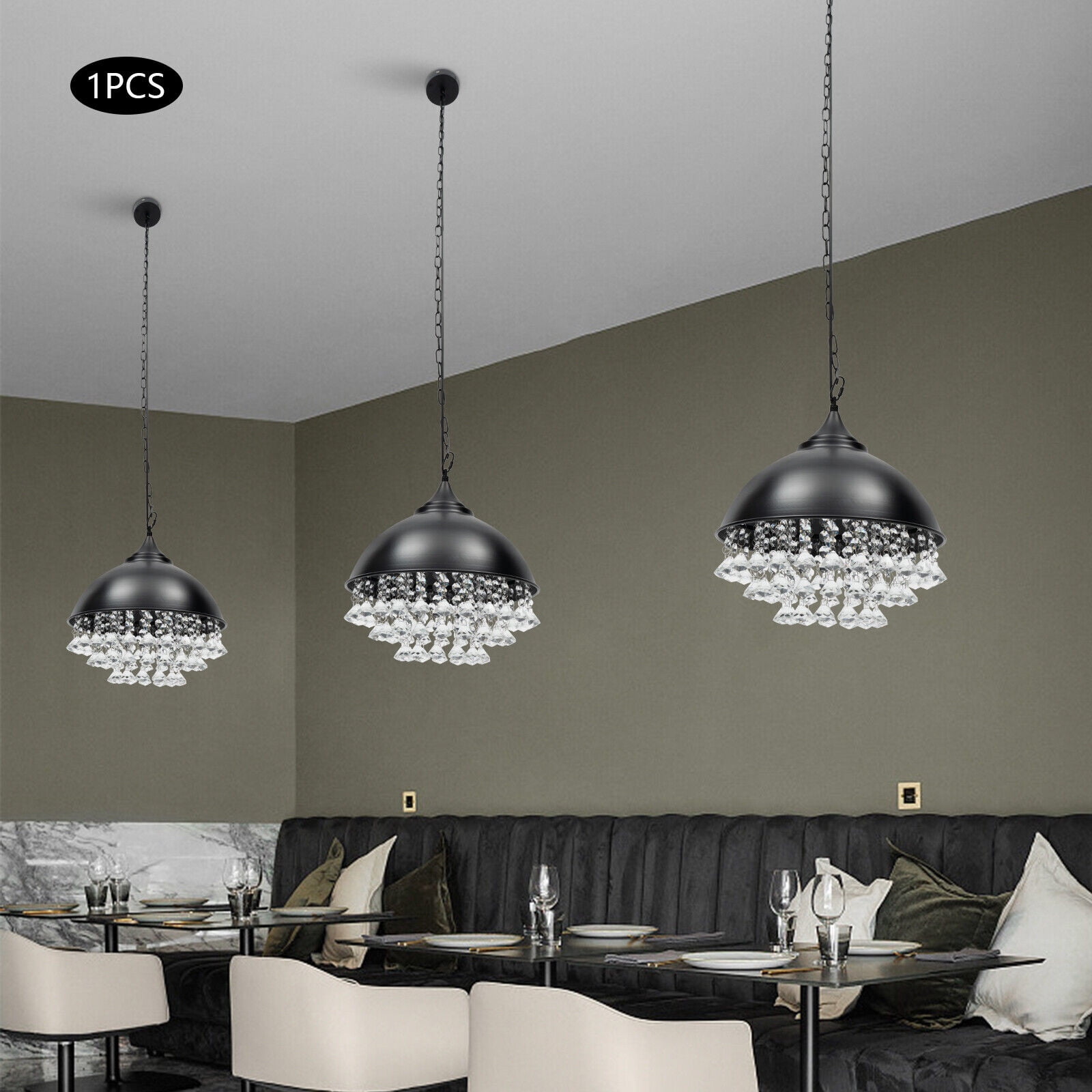 Dining Room Ceiling Light Fixture, Crystal Pendant Light, Industrial Crystal
