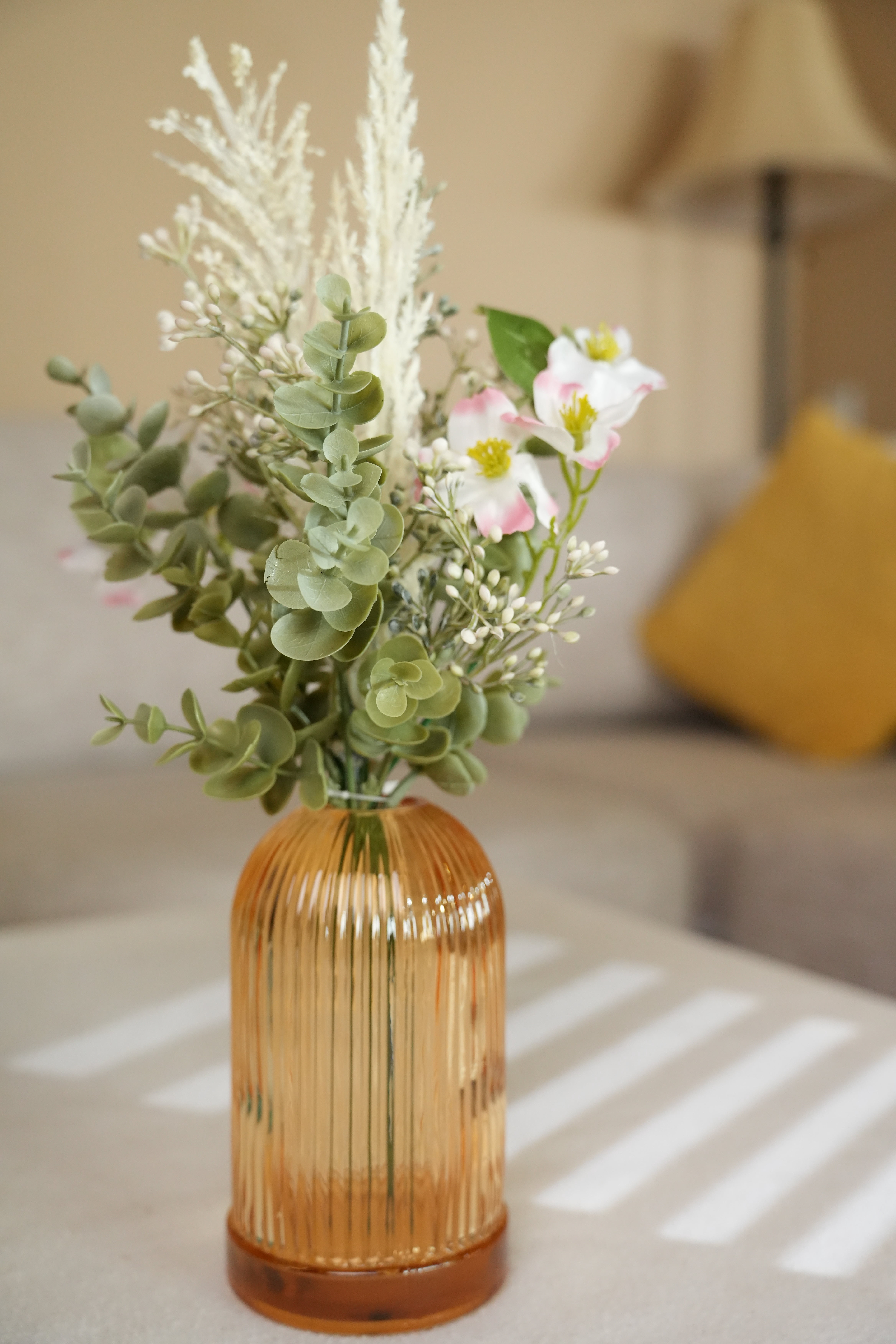 Home Decor Collection White Faux Floral Arrangement in Glass Vase 14.5 in H x 7.8 in W x 7.8 in D