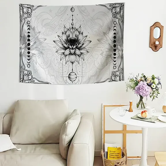Black White Lotus Wall Tapestry 72 inches × 59 inches - Home Decor for Living Room Bedroom - Stylish Wall Art for Any Room