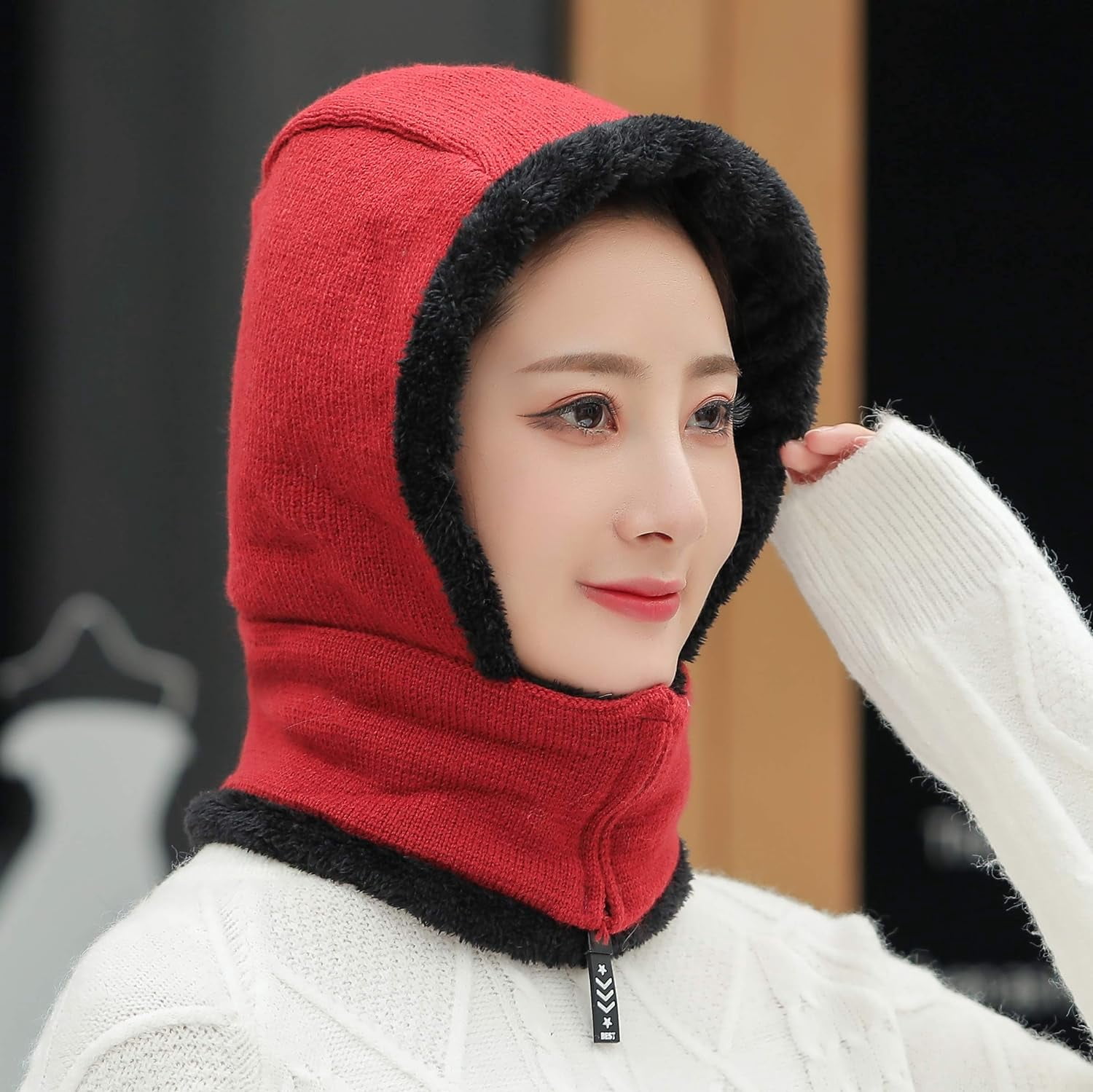 Zhengup Women Balaclava Visor One-Piece Skull Beanie Hat Neck Circle Scarf Ski Snow Winter Knit Fleece Cap Cold Weather