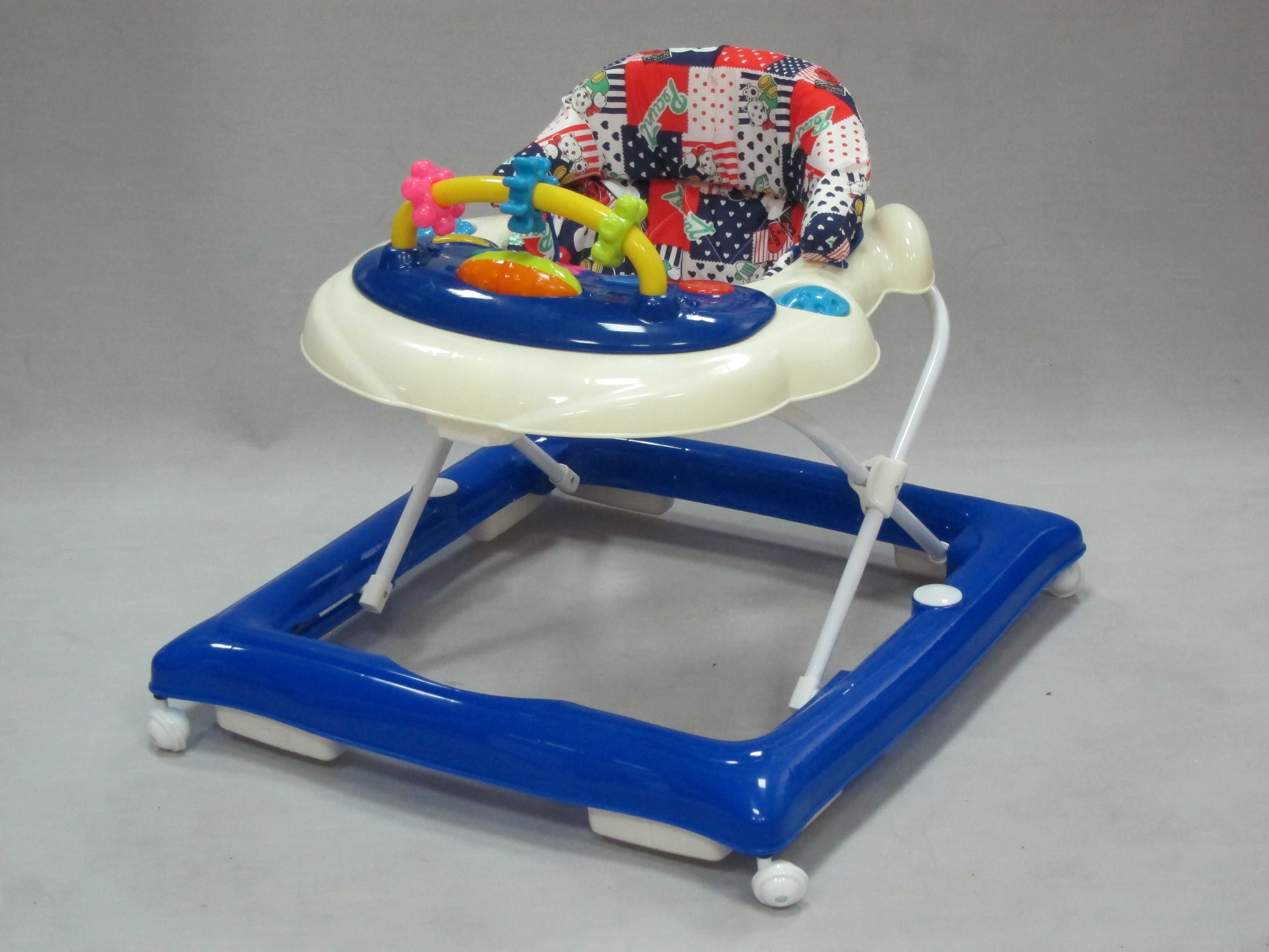 Foldable Baby Toddler Walker Learning-Seated Walk-Behind Adjustable Speed Wheels 