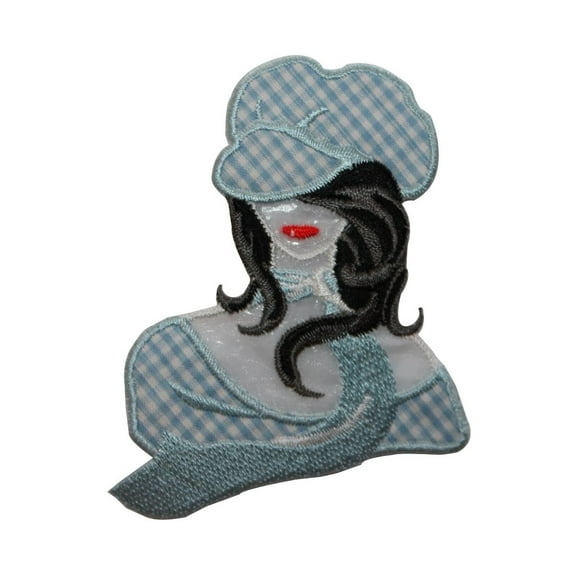 ID 7504 Woman In Checkered Outfit Patch Face Model Embroidered Iron On Applique
