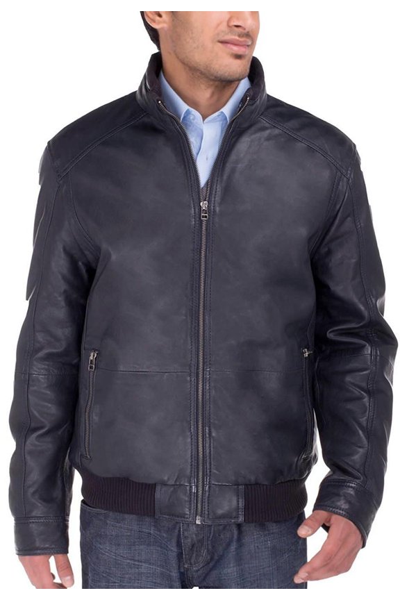 Mens Dark Navy Coat Luciano Natazzi Trim Fit Lambskin