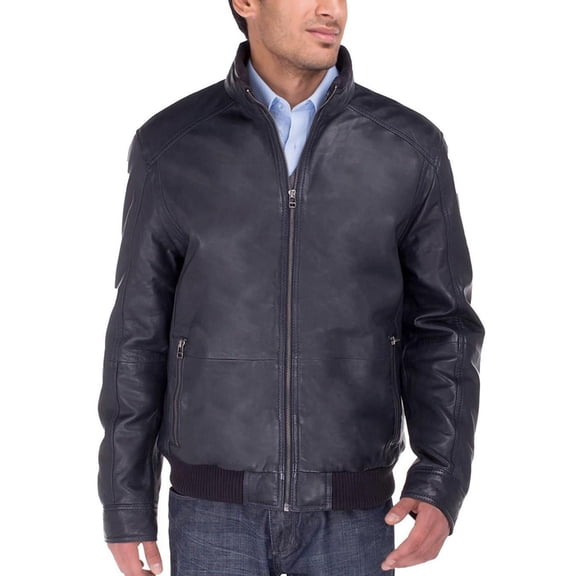 Mens Dark Navy Coat Luciano Natazzi Trim Fit Lambskin