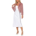 thumbnail image 2 of CHAQUETA CORTA ABIERTA INSPIRADA EN CHIC PARA MUJER, BOLERO DE FALSO PIEL DE MANGA LARGA, ABRIGO DE INVIERNO TAMAÑO M, ROSA POLVO, 2 of 6
