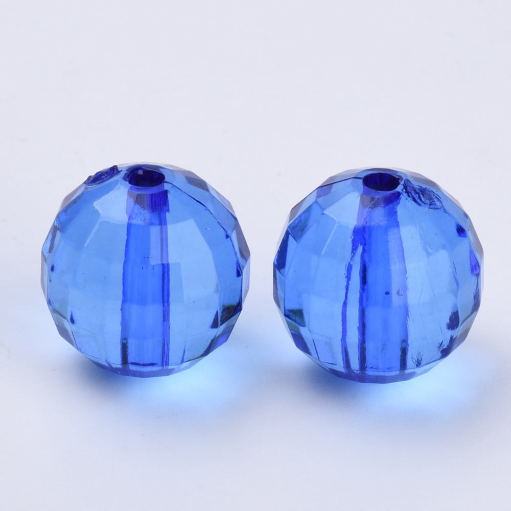 Transparent Acrylic Beads Faceted Round Blue 20x19.5mm Hole: 2.9mm about 105pcs/500g