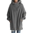 thumbnail image 3 of LAKIDAY Womens Long Zip Up Hoodie Jacket Oversized Sweatshirts Fleece Casual Pockets 2023 Fall Drawstring Long Hooded Coats, 3 of 6