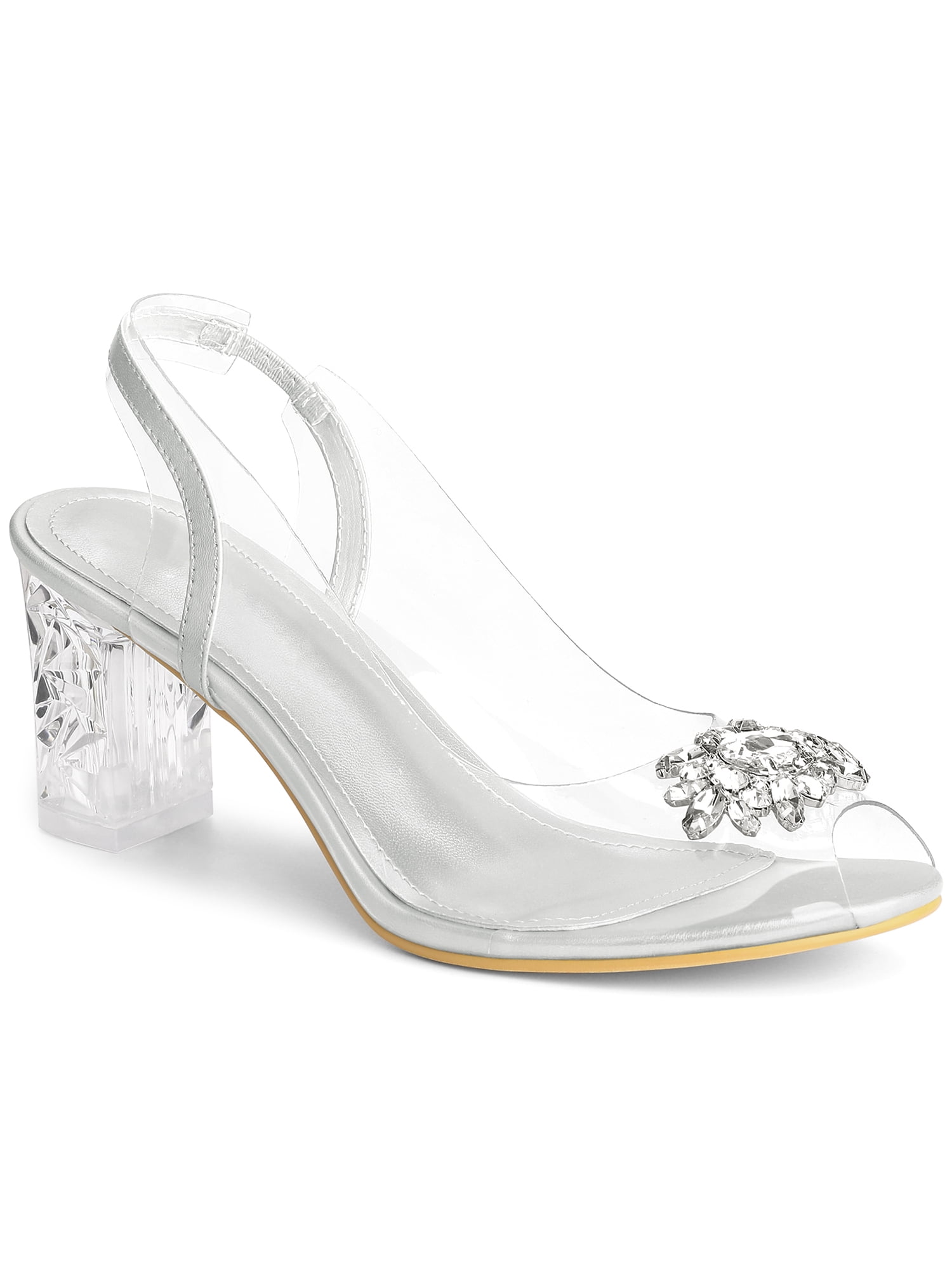 Perphy Women's Clear Slingback Rhinestone Peep Toe Block Heels Sandals -  Walmart.com